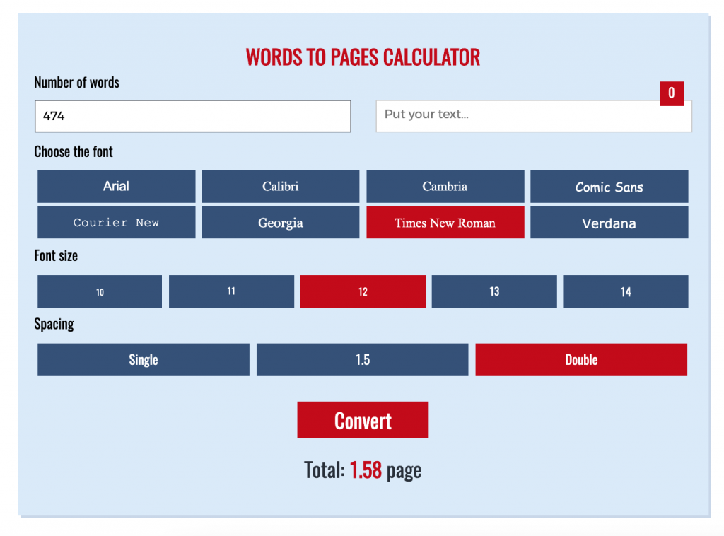 pages to word count converter